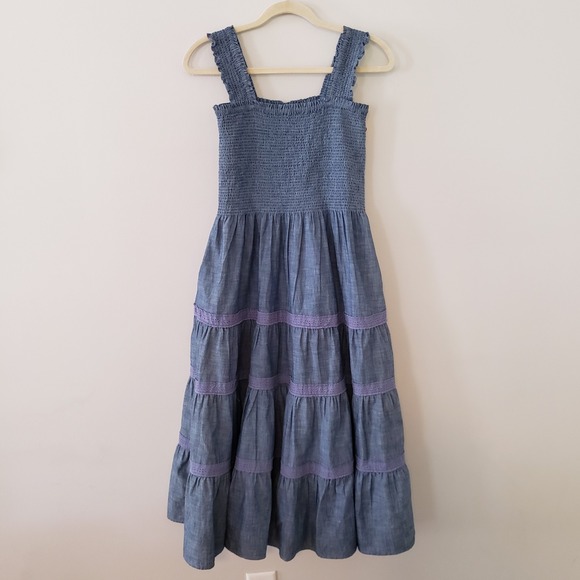 Lands' End Dresses & Skirts - Lands End Womens Country Cottagecore Midi Dress SMALL Smocked Pockets Tiered